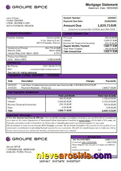 France Groupe BPCE bank mortgage statement